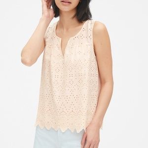 * Eyelet Embroidered Split-Neck Tank Top, New